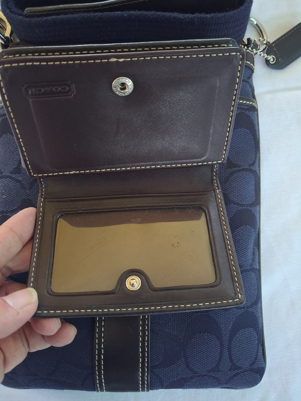 Coach Navy Signature Canvas Crossbody Bag with Card Case - Picture 2 of 6